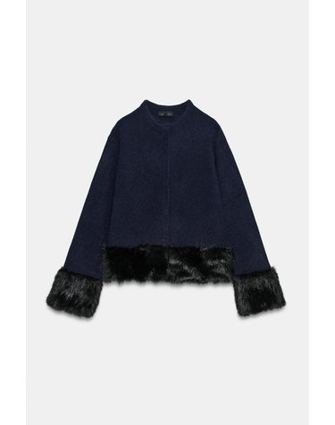 자라 페이크 퍼 라운드넥 니트 자켓 5755/124/401 NAVY BLUE