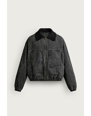 자라 니트 카라 워시드 코튼 크롭 자켓 3046/403/800 BLACK