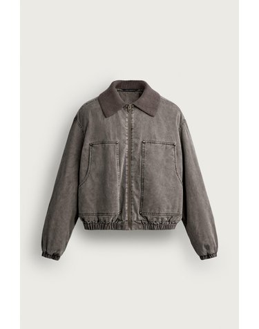 자라 니트 카라 워시드 코튼 크롭 자켓 3046/403/700 BROWN