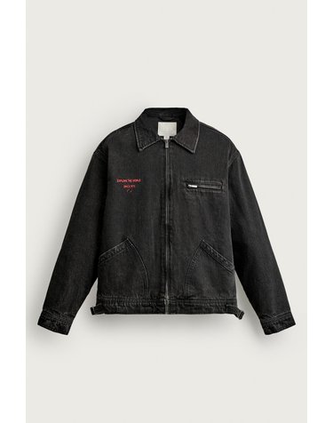 자라 자수 패딩 데님 자켓 6987/344/800 BLACK