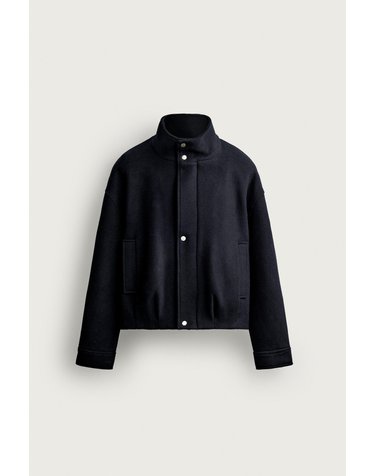 자라 크롭 하이넥 울 블렌드 자켓 1437/362/401 NAVY BLUE