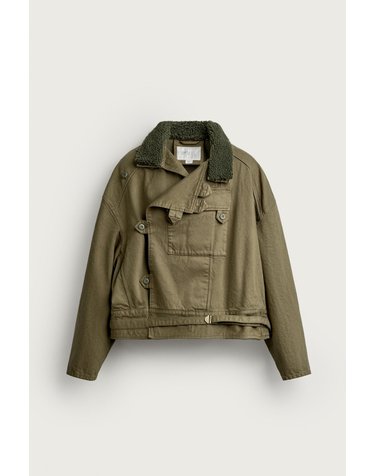 자라 탈착식 퍼 박시 코튼 자켓 8491/366/527 MID-GREEN
