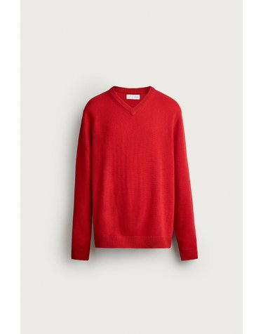 자라 울 블렌드 브이넥 니트 스웨터 2893/355/600 RED