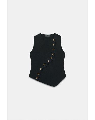자라 버튼 라운드넥 민소매 니트 탑 5536/050/800 BLACK