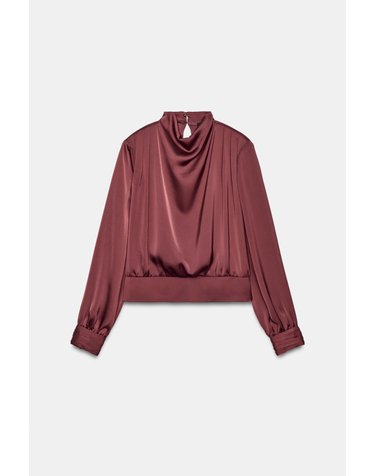 자라 새틴 숄더패드 긴팔 블라우스 1165/188/681 BURGUNDY