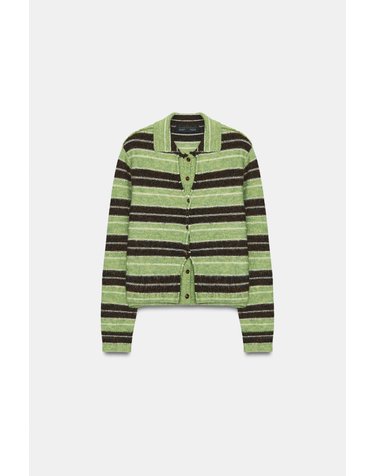 자라 스트라이프 버튼 가디건 2893/210/054 BROWN / GREEN