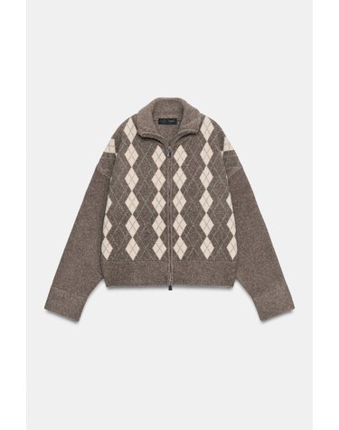 자라 아가일 하이넥 집업 카디건 2142/291/722 MINK MARL