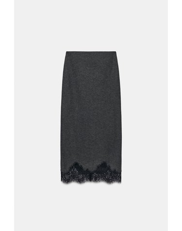 자라 레이스 밑단 미디 스커트 1165/818/922 DARK GREY