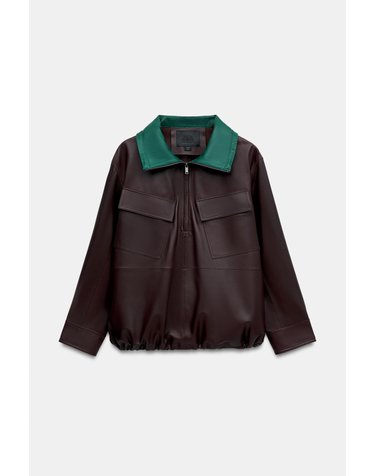 자라 100% 레더 포켓 스웨트셔츠 3322/247/681 BURGUNDY