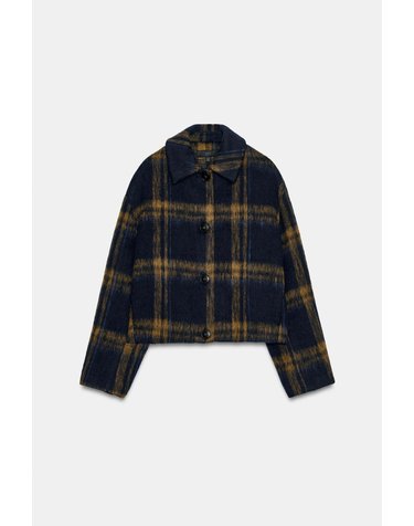 자라 체크 울 혼방 크롭 봄버 자켓 6318/021/401 NAVY BLUE