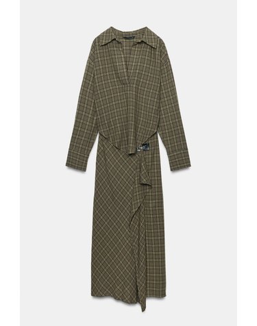 자라 체크 메탈 장식 롱 원피스 8667/691/916 GREY GREEN