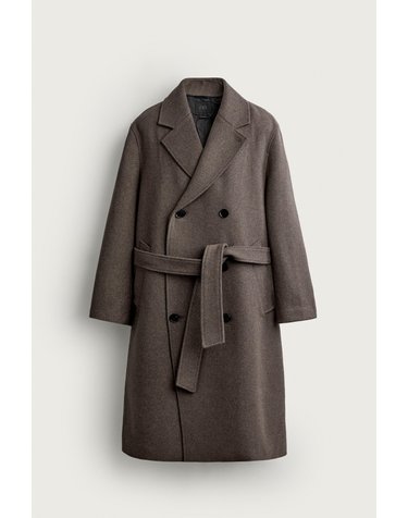 자라 울 혼방 벨트 더블 롱 코트 2949/756/736 LIGHT MINK