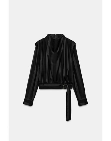 자라 메탈릭 얀 벨트 하이넥 블라우스 8094/611/800 BLACK