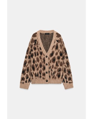 자라 애니멀 자카드 브이넥 가디건 9874/118/051 LEOPARD