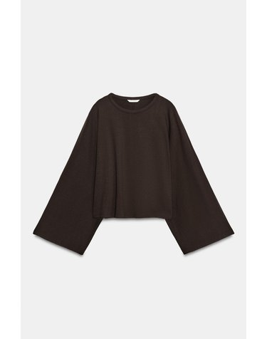 자라 와이드 슬리브 코튼 티셔츠 4424/631/700 BROWN