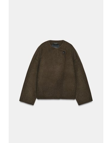 자라 울 블렌드 라운드넥 숏 코트 8491/241/507 DARK KHAKI