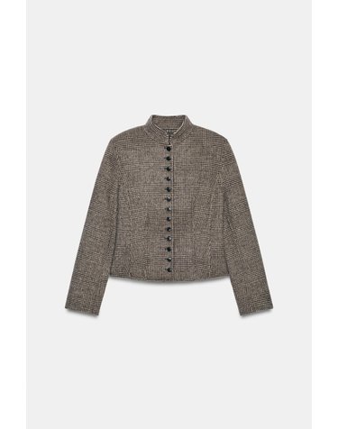 자라 체크 울 블렌드 크롭 자켓 7522/257/803 GREY MARL