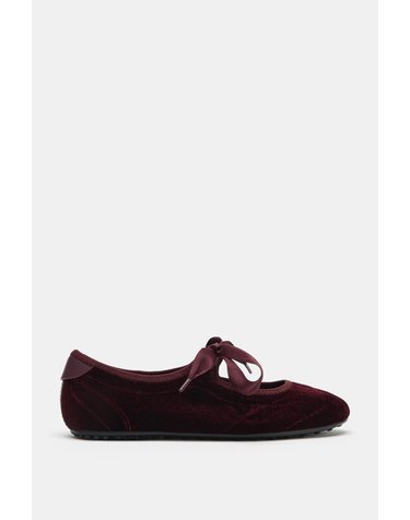 자라 스포티 벨벳 발레리나 플랫슈즈 5865/810/025 BURGUNDY RED