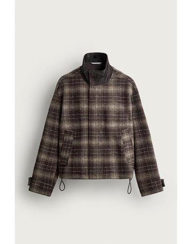 자라 체크 릴렉스핏 하이넥 재킷 3833/312/700 BROWN