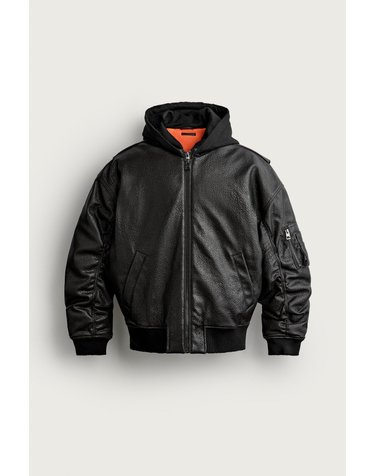자라 후드 레더 이펙트 봄버 자켓 8491/802/099 BLACK / BROWN