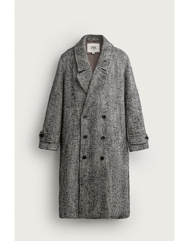 자라 헤링본 오버핏 울 혼방 롱 코트 6113/071/064 BLACK / WHITE