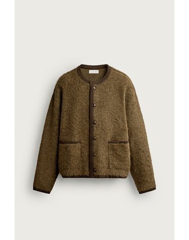자라 텍스처 부클레 라운드넥 카디건 3920/608/515 OLIVE GREEN