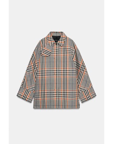 자라 오버핏 체크 숏 트렌치 코트 3811/252/056 BLACK/ORANGE