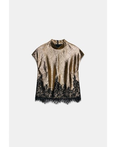 자라 메탈릭 이펙트 레이스 하이넥 탑 8947/850/830 BLACK GOLD