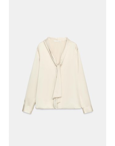 자라 새틴 스카프넥 긴팔 블라우스 2298/165/251 OYSTER-WHITE