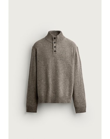 자라 울 100% 버튼 하이넥 니트 스웨터 4938/306/102 GREY / TAN