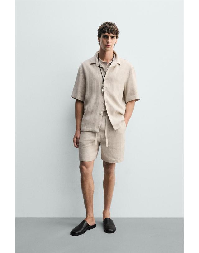 자라 자라 100% 린넨 릴렉스핏 반팔 셔츠 5070/904/052 LIGHT BEIGE 베이지 착용컷