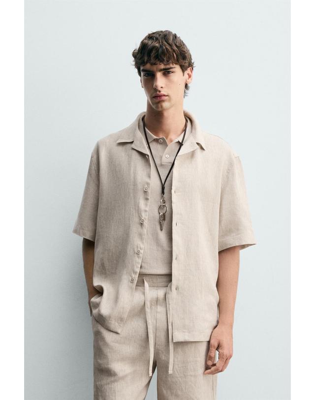 자라 자라 100% 린넨 릴렉스핏 반팔 셔츠 5070/904/052 LIGHT BEIGE 베이지 착용컷