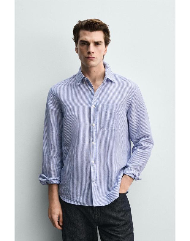 자라 자라 스트라이프 리넨 코튼 레귤러핏 셔츠 1063/411/058 WHITE / SKY BLUE 멀티컬러 착용컷