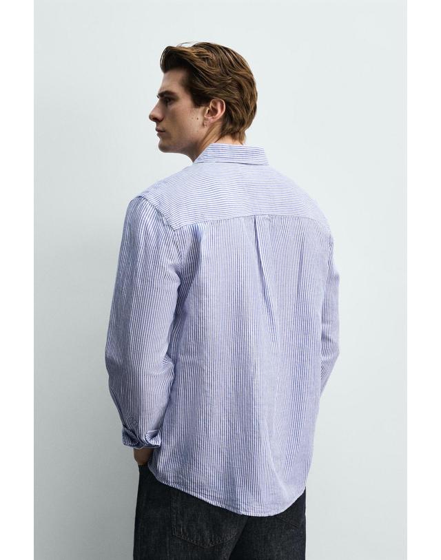 자라 자라 스트라이프 리넨 코튼 레귤러핏 셔츠 1063/411/058 WHITE / SKY BLUE 멀티컬러 착용컷