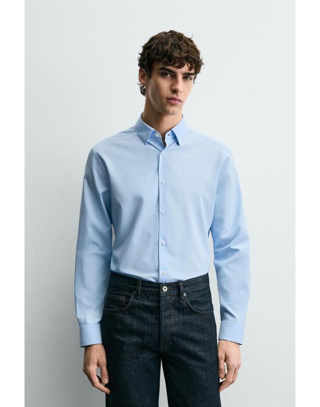 자라 자라 논아이론 슬림핏 긴팔 셔츠 스카이블루 4408/147/437 LIGHT SKY BLUE 착용컷