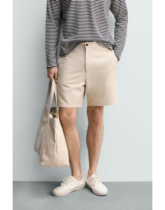자라 자라 리넨 혼방 텍스처 레귤러핏 버뮤다 쇼츠 1618/450/052 LIGHT BEIGE 베이지 착용컷