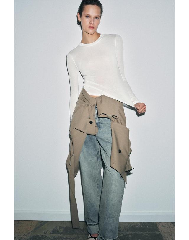 자라 자라 세미시스루 파인니트 긴팔 티셔츠 2142/051/250 WHITE 화이트 착용컷