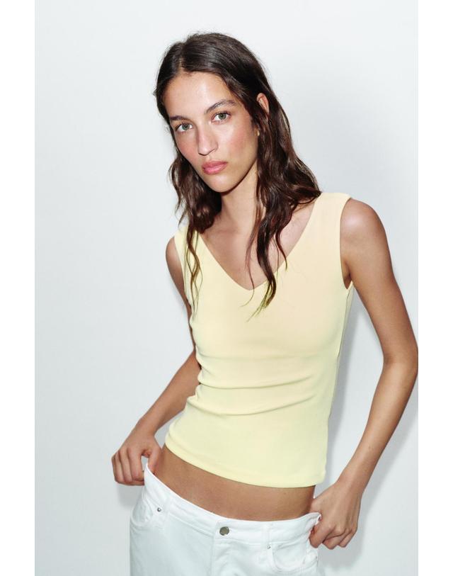 자라 자라 슬림핏 브이넥 오프숄더 티셔츠 2335/179/321 PASTEL YELLOW 노랑 착용컷