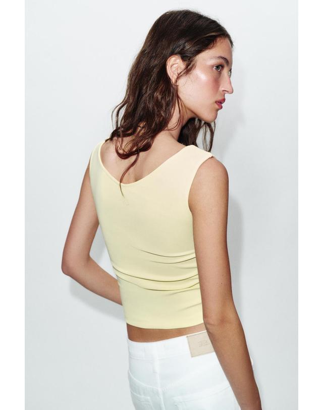 자라 자라 슬림핏 브이넥 오프숄더 티셔츠 2335/179/321 PASTEL YELLOW 노랑 착용컷