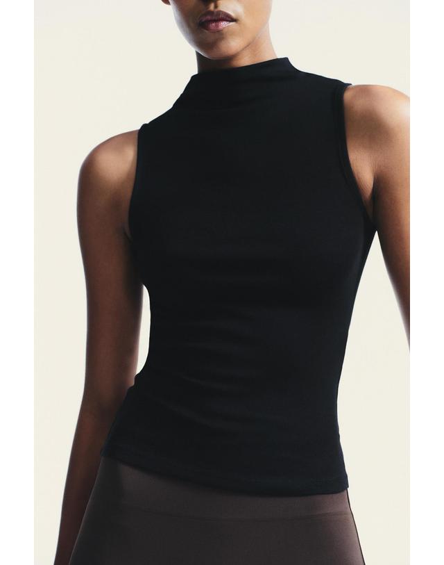 자라 자라 베이직 코튼 모달 하이넥 민소매 티셔츠 3641/871/800 BLACK 블랙 착용컷