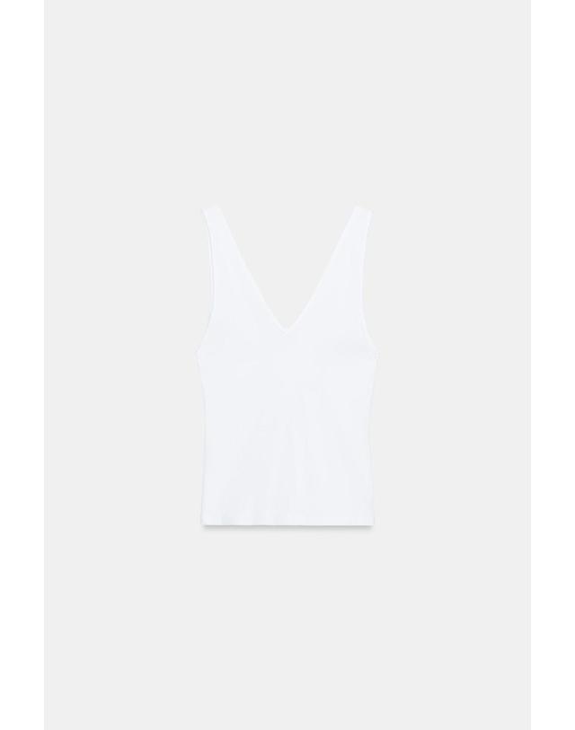 자라 자라 브이넥 골지 니트 슬리브리스 탑 3253/336/250 WHITE 화이트 착용컷