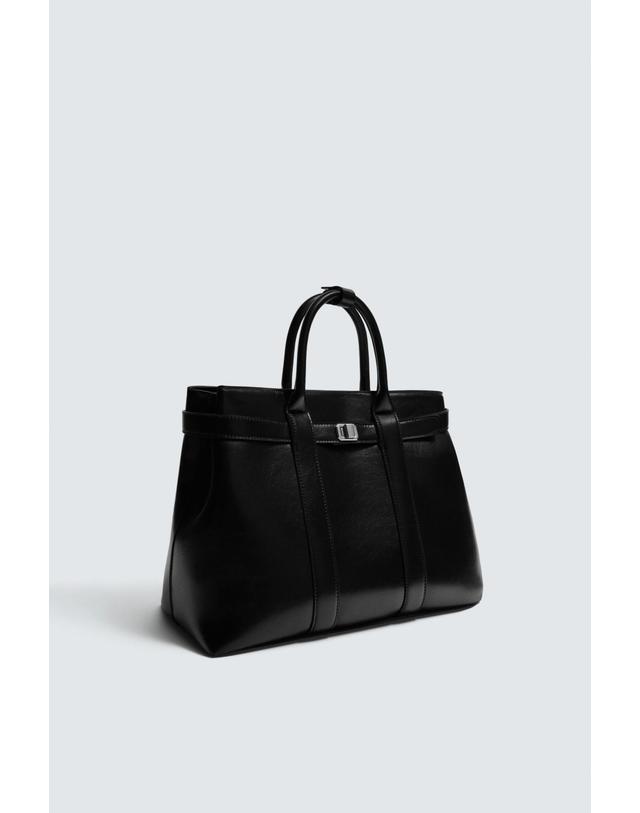 자라 자라 클래식 블랙 가죽 벨티드 토트백 3553/720/800 BLACK 착용컷