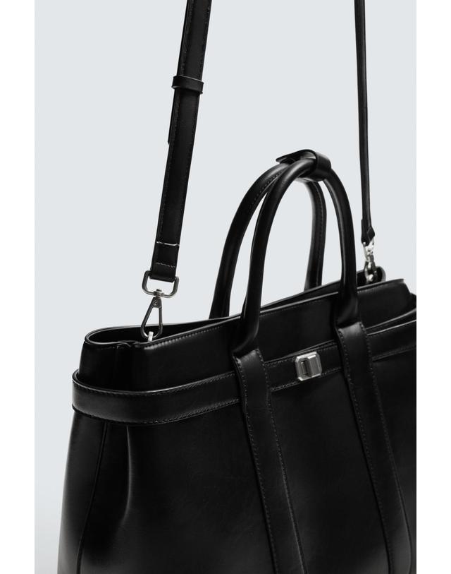 자라 자라 클래식 블랙 가죽 벨티드 토트백 3553/720/800 BLACK 착용컷
