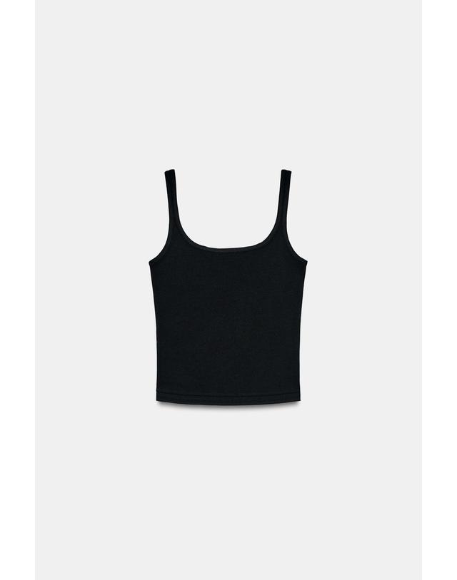 자라 자라 베이직 코튼 모달 슬림핏 스트랩 탑 3641/328/800 BLACK 블랙 착용컷