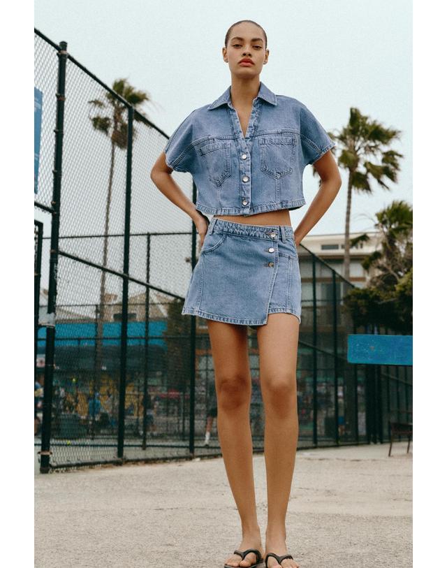 자라 자라 데님 미니 랩 스커트 팬츠 1416/035/427 MID-BLUE 블루 착용컷