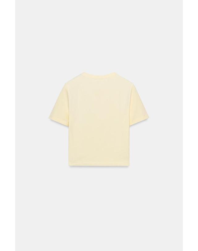 자라 자라 코튼 혼방 크롭 라운드넥 반팔 티셔츠 2335/299/306 LIGHT YELLOW 아이보리 착용컷