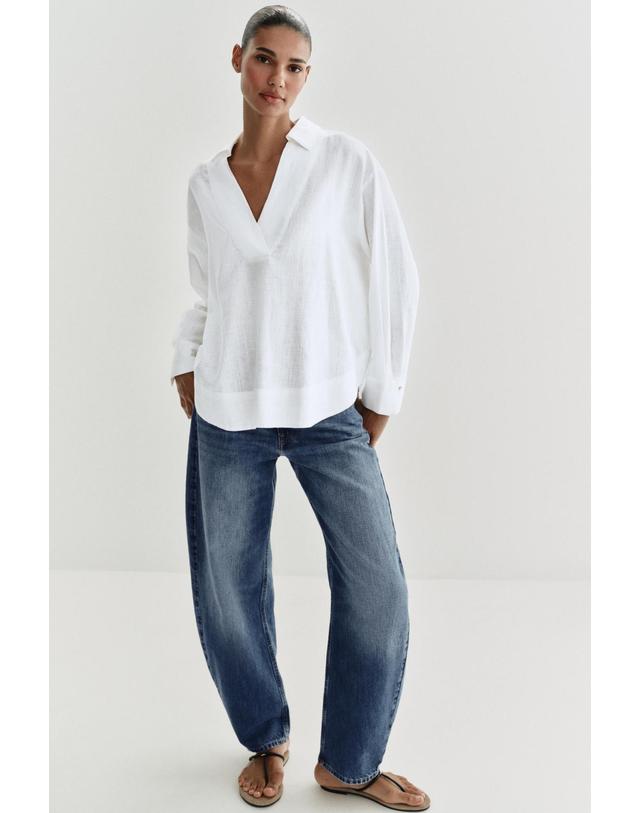 자라 자라 린넨 혼방 브이넥 칼라 블라우스 4387/072/250 WHITE 화이트 착용컷