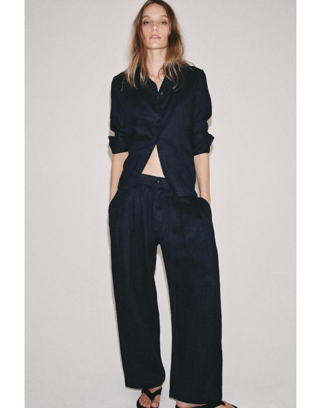 자라 자라 프리미엄 린넨 네이비 긴팔 셔츠 4786/030/401 NAVY BLUE 착용컷