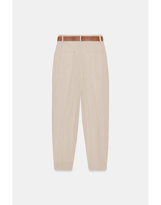 자라 자라 린넨 혼방 플리츠 크롭 벨트 팬츠 2753/228/052 LIGHT BEIGE 베이지 착용컷