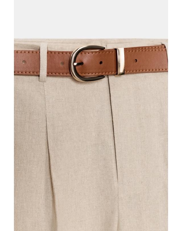 자라 자라 린넨 혼방 플리츠 크롭 벨트 팬츠 2753/228/052 LIGHT BEIGE 베이지 착용컷